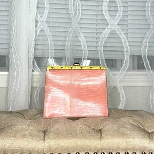 Gorgeous Vintage Leather Pink & Gold Clutch